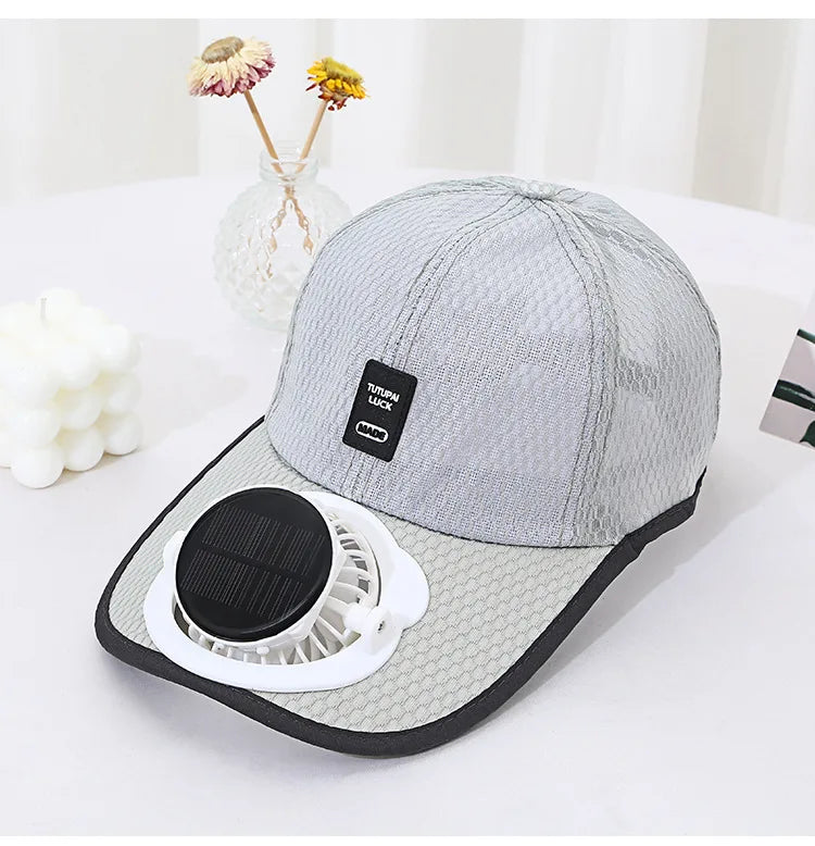Outdoor Mesh Cap Solar Powered Charging Fan Cap Summer New Style Breathable Sunshade Sun Protection men's women's Adults Mz126