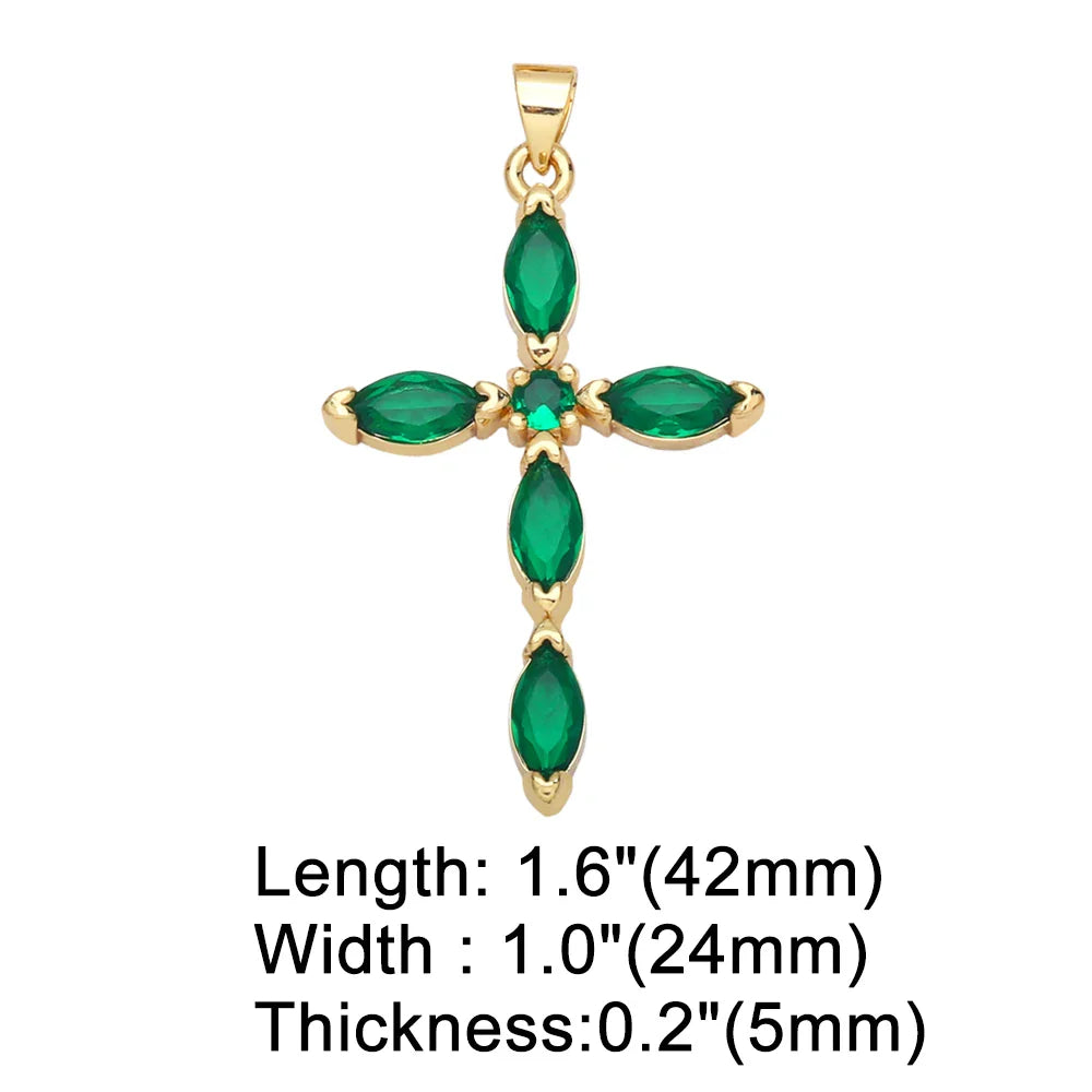 OCESRIO Big Rainbow Colorful Cross Pendants for Necklace Gold Plated  Copper Zircon Religious Jewelry Components pdta638
