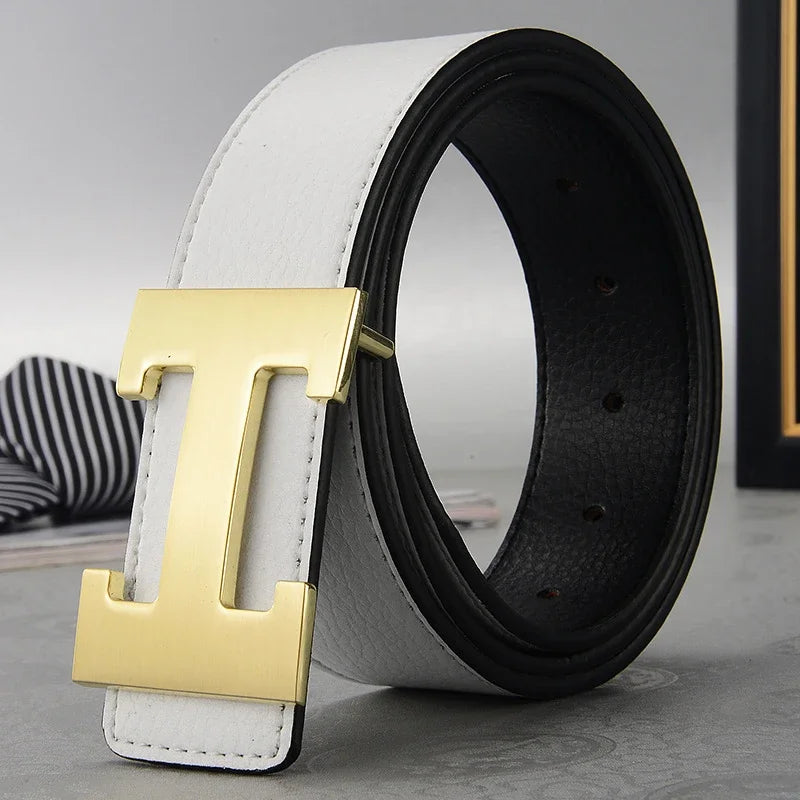 2026 New Casual Men's Belt High Quality Designer Genuine Second Cow Leather Belts Strap Male Metal Smooth Buckle Fashion
