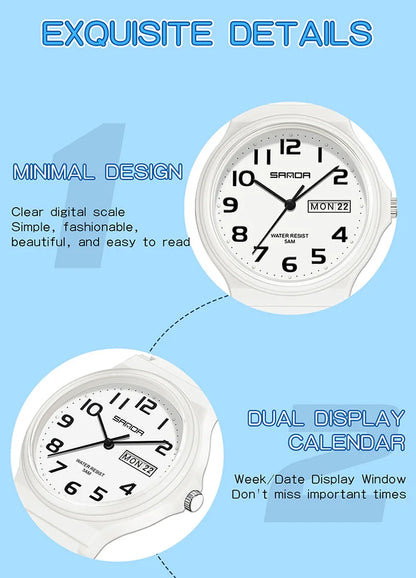 SANDA 9072 Student Quartz Watch Simple Light Fashion Resistant Outdoor Sport Wristwatch for Boy and Girl Best Gift