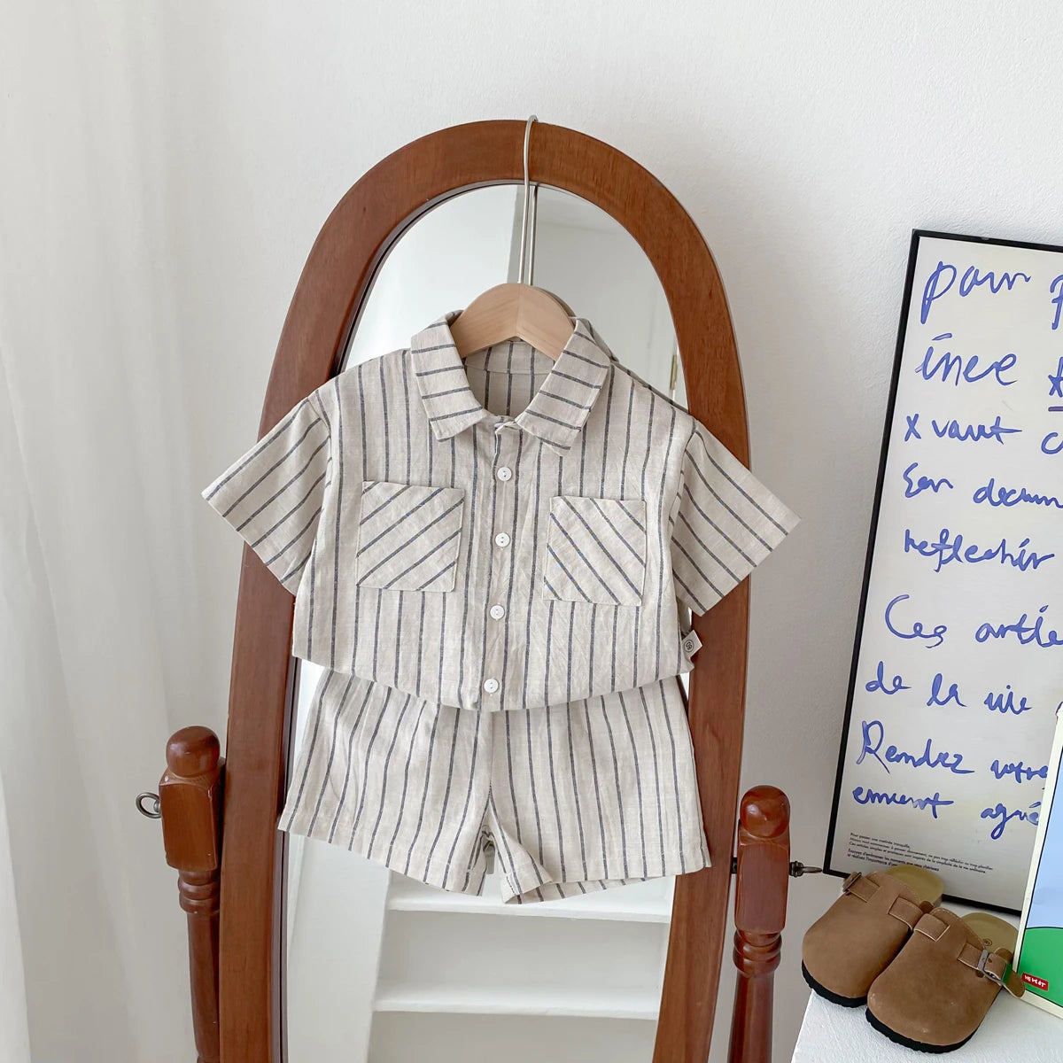 1-5 Years Old Kids Boys Clothes Summer Kids Boys Suit Cotton Striped Baby Boys Short Sleeved Shorts Set