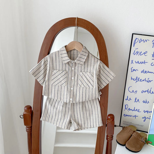 1-5 Years Old Kids Boys Clothes Summer Kids Boys Suit Cotton Striped Baby Boys Short Sleeved Shorts Set