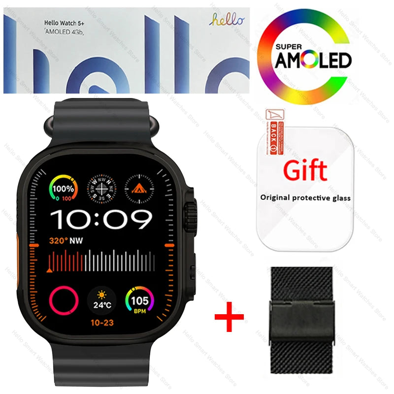 New Smartwatch Official Original Hello Watch 5 Plus ULTRA 3 49mm HD AMOLED 4G ROM NFC GPT Compass Bluetooth Call Clock Men Women