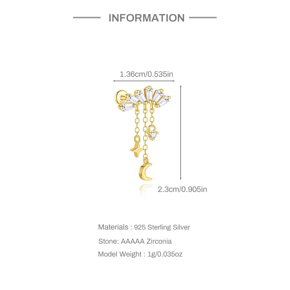 CANNER 1PC 925 Sterling Silver Horse Eye Chain Tassel Zircon Drop Earrings For Women Ins Minimalism Geometric Earrings Gift