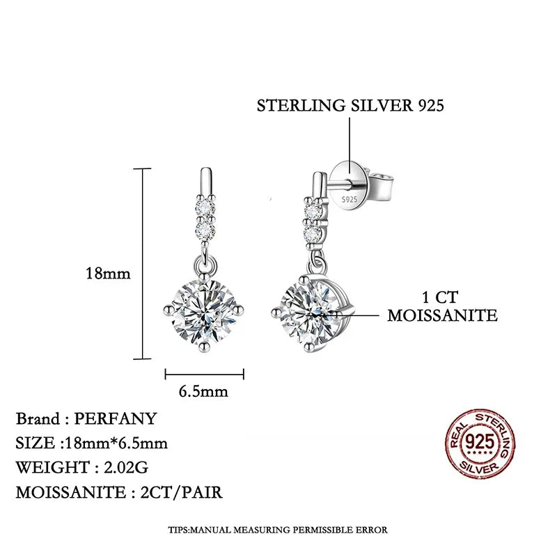 PERFA﻿NY 0.5/1CT Moissanite Drop Earring Women S925 Pure Silver Four Claw Laboratory Diamond Fashion Luxury Wedding Jewelry