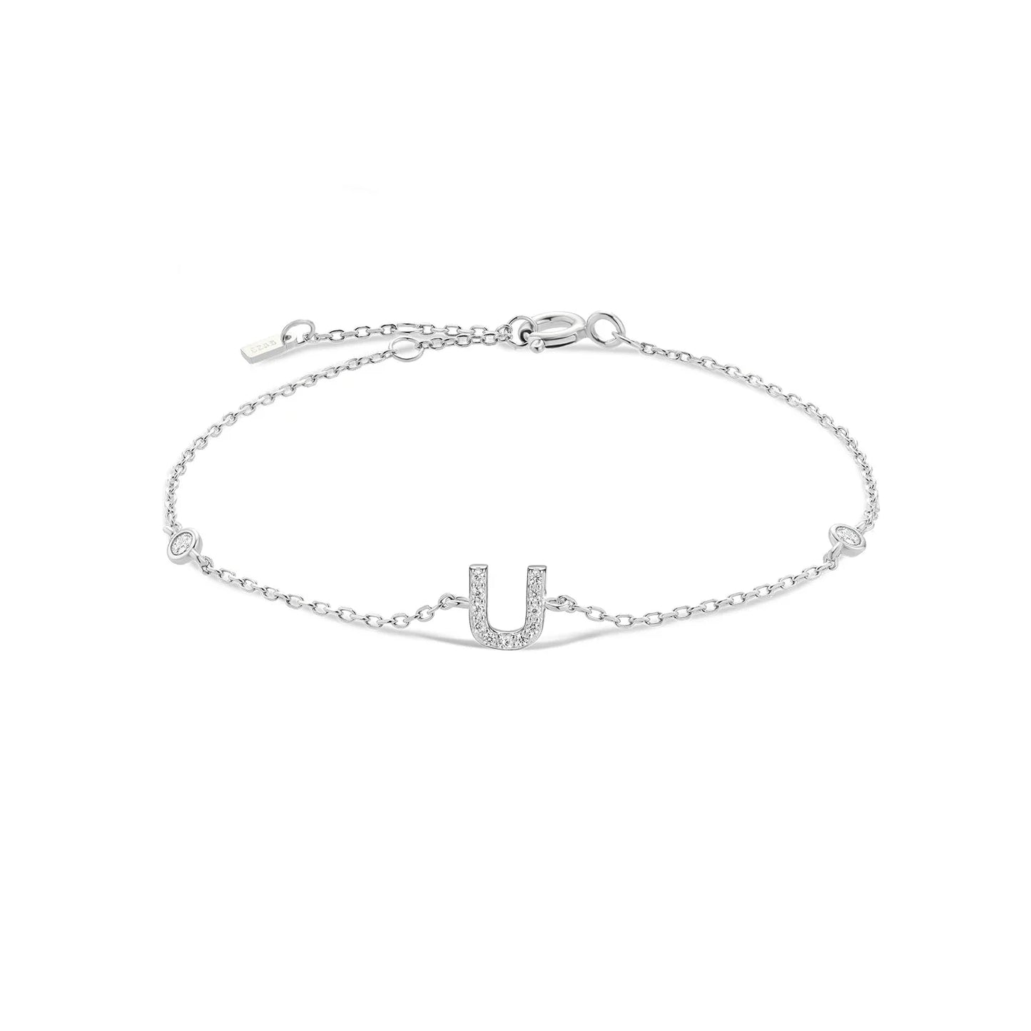 VEWANT 925 Sterling Silver Monogram Letter A - Z Initial Charm Chain Bracelet Luxury Wedding CrystalFine Jewelry