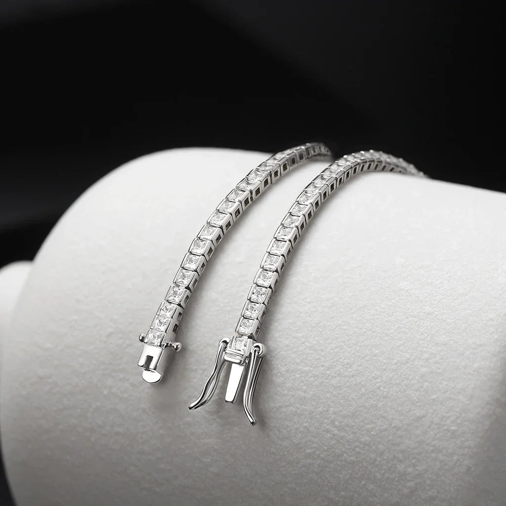 Rinntin Shiny Tennis Bracelet 925 Sterling Silver 1.5/2/3mm Clear Cubic Zirconia for Women Luxury Chain Bracelet Jewelry SB143