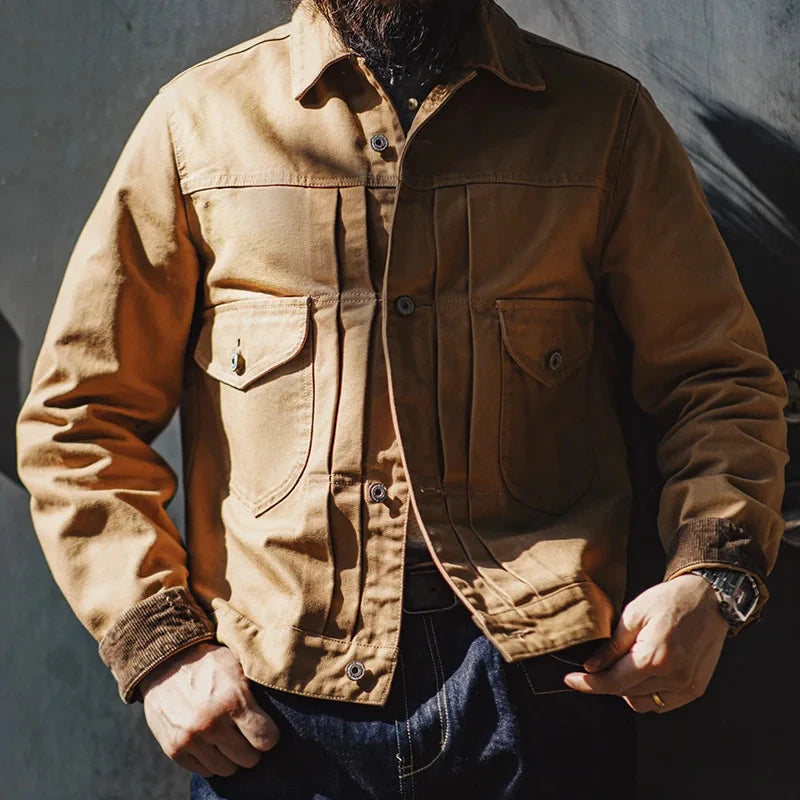 Men's Vintage Western Ranch Jackets Heavyweight Canvas Lapel Denim Jacket