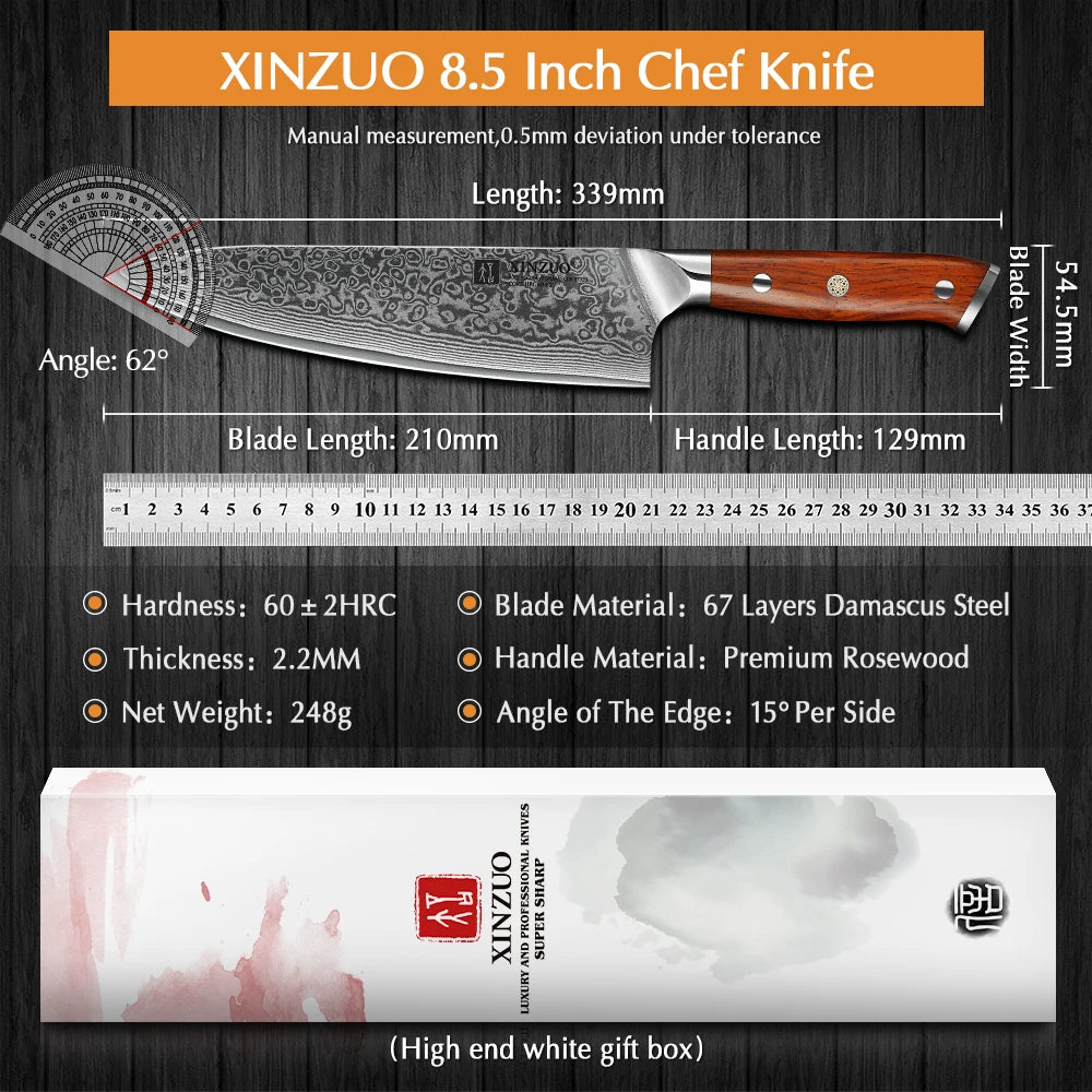 8.5 Inch Chef Knives High Carbon Chinese VG10 67 Layer Damascus Kitchen