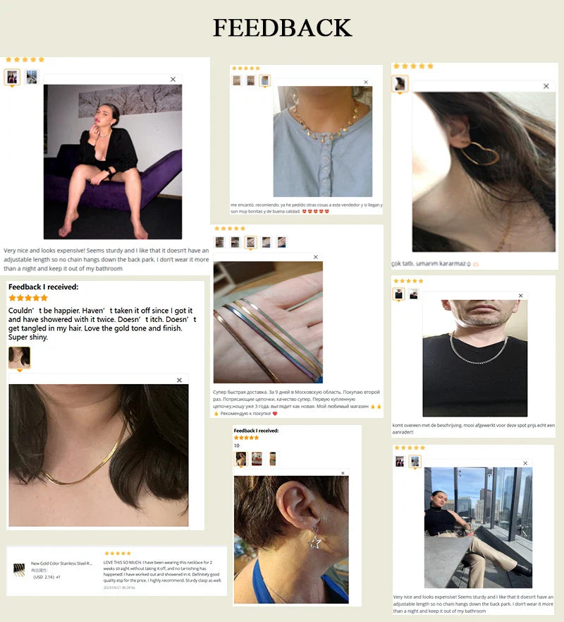 Noble Stainless Steel Gold Color Link Chain Waterproof Choker Necklace High Quality Jewery