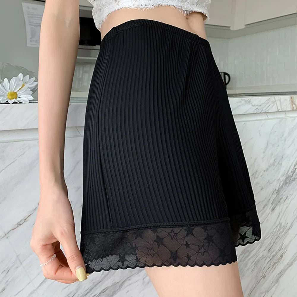 Slip-proof Lace Silk Safety Shorts New Thin Terylene Ice Silk Pants Breathable Home Pants Women