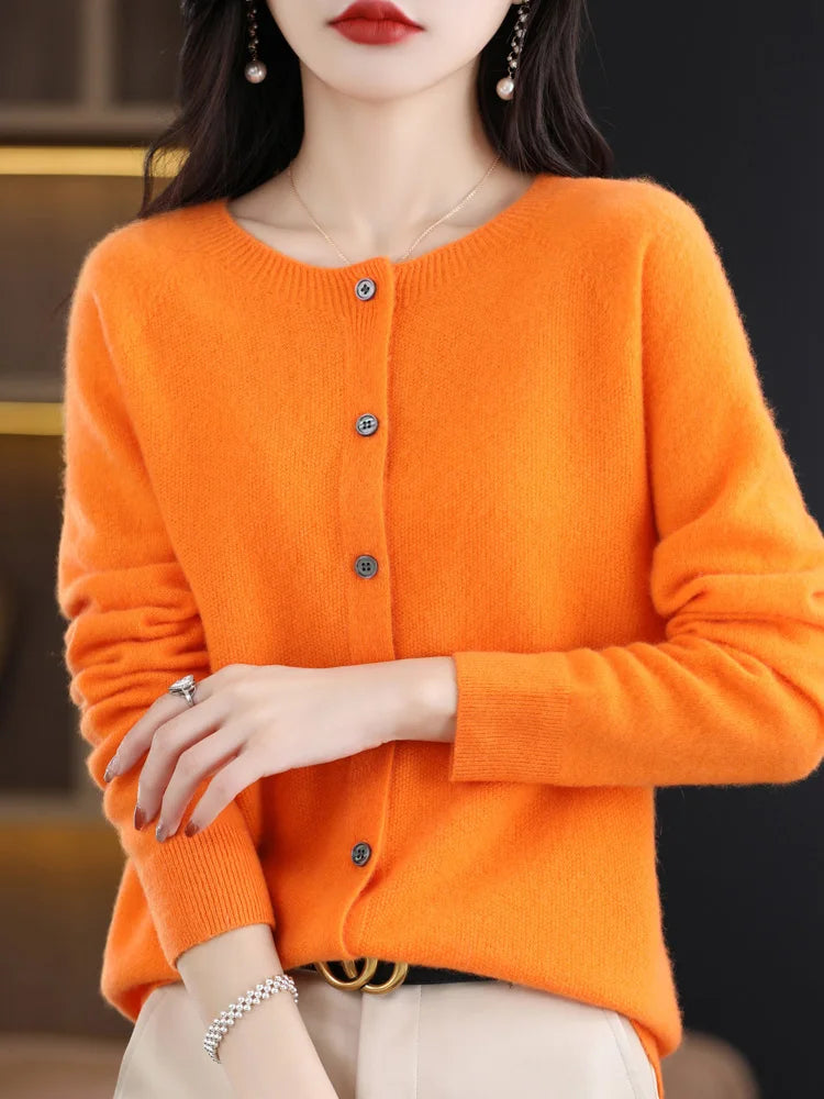 Long Sleeve 100% Merino Wool Sweaters Cashmere Cardigan Spring Autumn Women