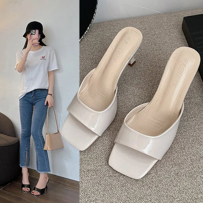 2023 New Summer Women Sandals Square Toe Ladies Heel Mules Sexy High Heels Sandal Slippers Female Fashion Woman Shoes