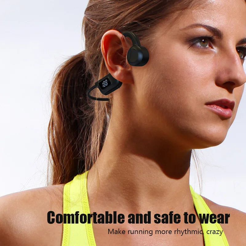 JS7 Bone Conduction Headphones Tf Card Digital Display Fone Headset Hands-free Call Auriculares Sports Open-ear Earphone