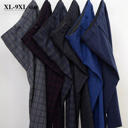 Men's Suit Pants Classic Style Business Casual Loose Straight Plaid Trousers