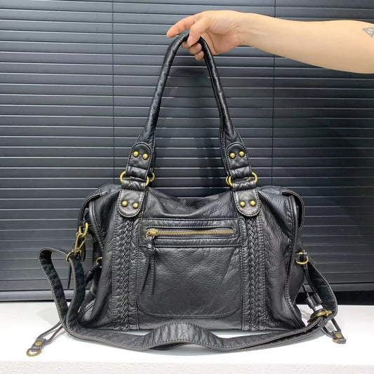 Y2K Spicy Girl One Shoulder Crossbody Bag Vintage Washed Leather Soft Leather