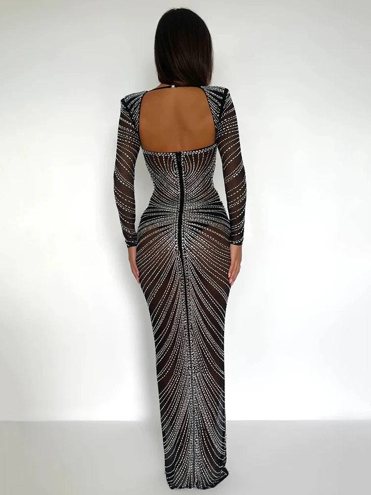 Evening Dresses: Glitter Mesh See Through Party Maxi Dress For Women