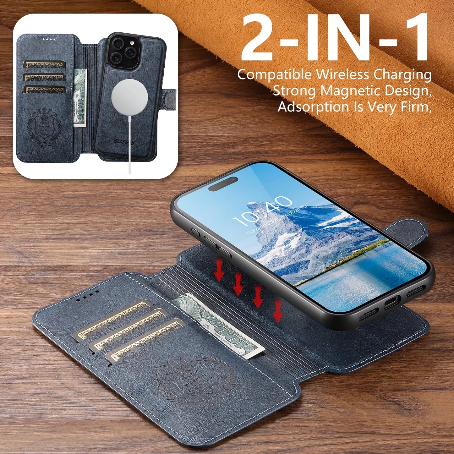 PU Leather Wireless Charging Card Holder Stand Wallet Magnetic Flip Cover Phone Case For iPhone 17 Pro Max 16 Plus 15 14 13 12