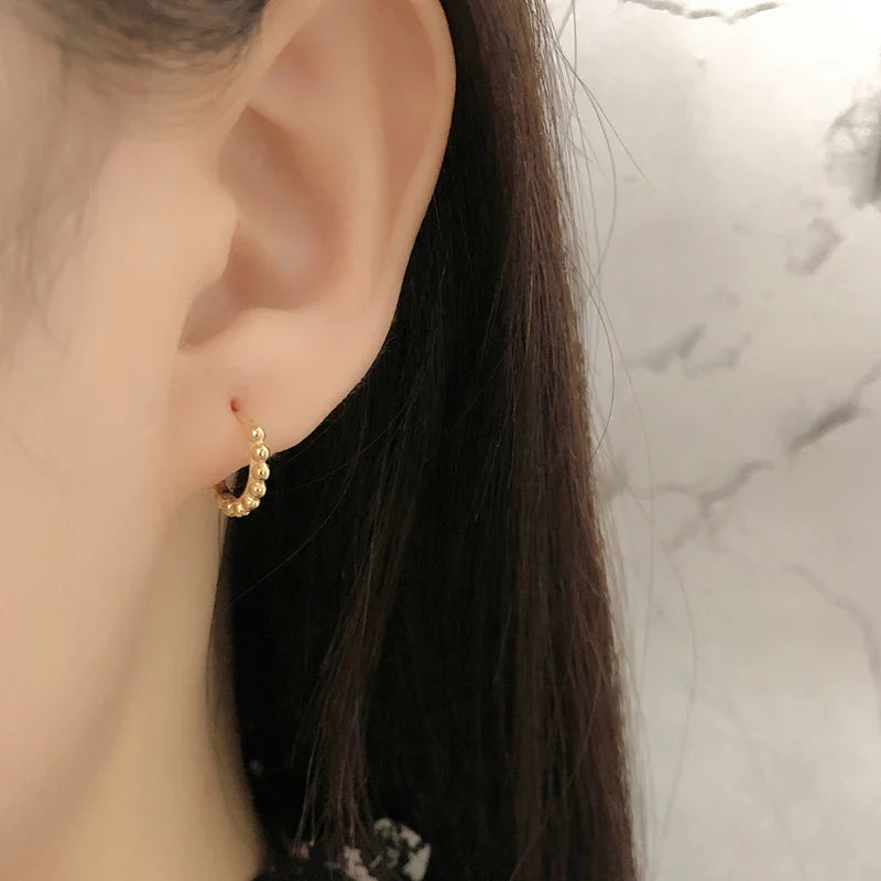 WANTME 925 Sterling Silver Simple Fashion Glossy Beads Gold Huggies Hoop Earrings for Women Gothic Piercing Jewelry Accessories
