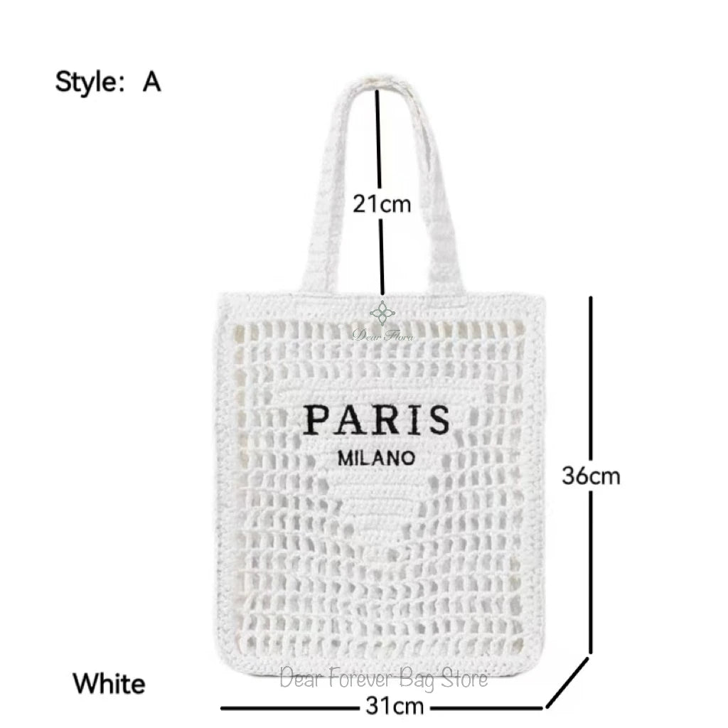 Women Fashion Striped Summer Beach Straw Knitting Shoulder Bag Hollow Out