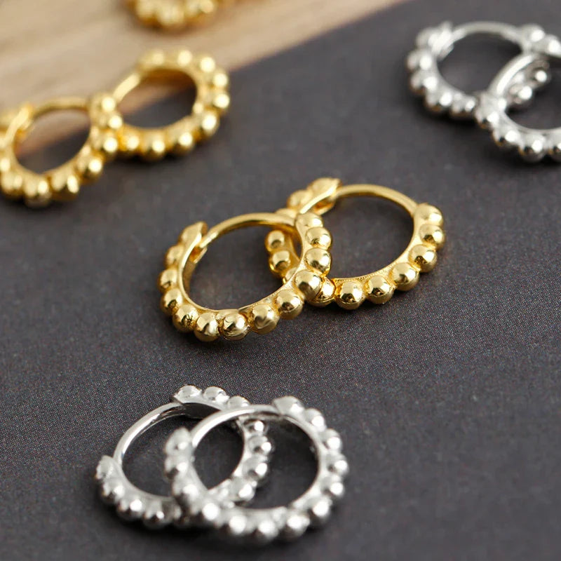 WANTME 925 Sterling Silver Simple Fashion Glossy Beads Gold Huggies Hoop Earrings for Women Gothic Piercing Jewelry Accessories