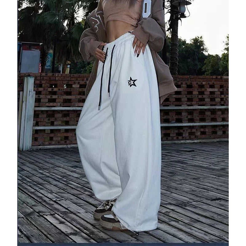 Y2K Oversized Sweatpants Women Harajuku White Wide Leg Pants High Waist