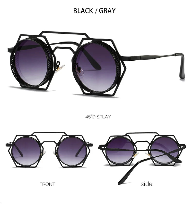 OEC CPO Steampunk Round Sunglasses Women Men 2023 Metal Mesh Personality Sun Glasses Female Eyewear Goggle UV400 Shades Oculos