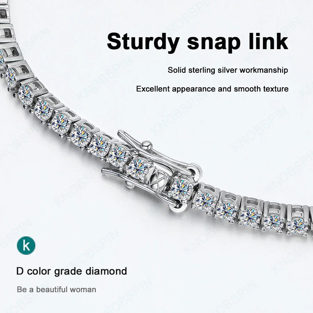 KNOBSPIN 2mm D Color Moissanite Tennis Bracelets for Woman Man Sparkling Diamonds with GRA s925 Sterling Sliver Hip Hop Bracelet