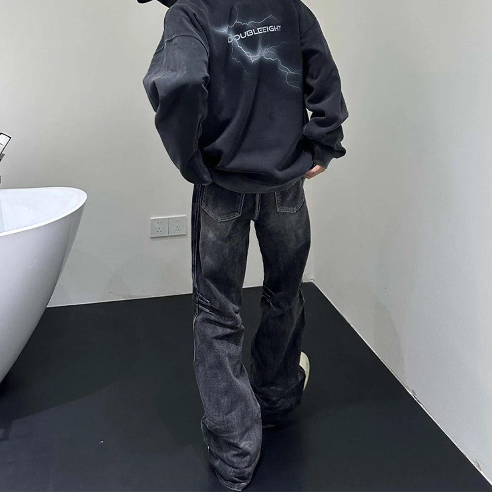 Jeans Men Streetwear Y2k Black Baggy Trousers Autumn Wide Leg Winter Casual