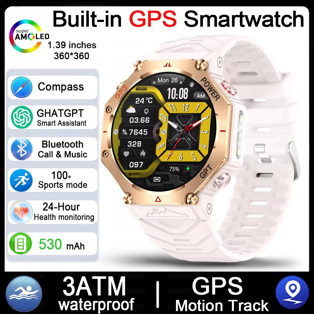 2025 For HUAIWE Military Outdoor GPS Sports Smart Watch Men 1.39" 5ATM Waterproof 530mAh ChatGPT AI Assistant Compass Smartwatch