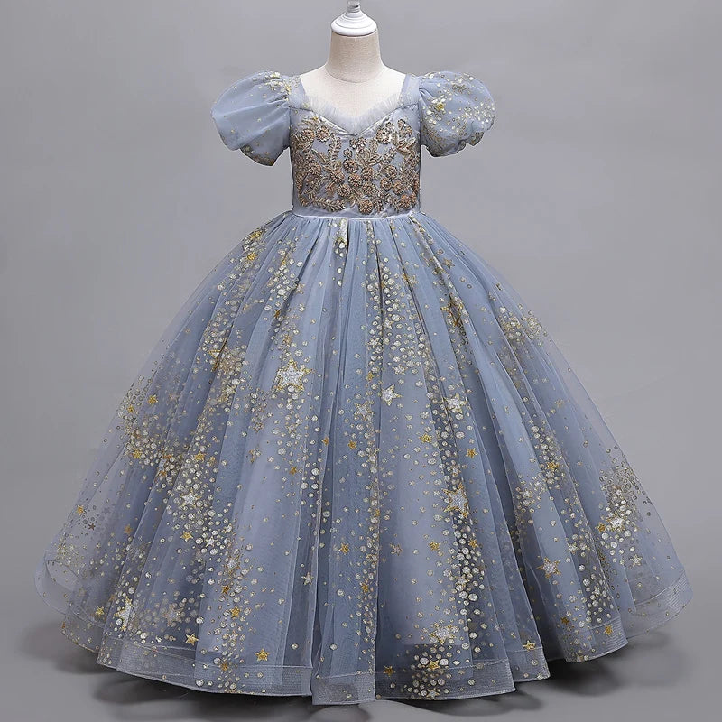 8905 Girls' Flower Wedding Dress Long Sleeveless Summer Princess Rainbow Host Gift Performance Program