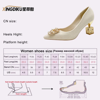 Autumn New Ladies High Heels Pointed Toe Shaped Heel High 5cm and 7cm Wedding Shoes Square Buckle Travel Banquet Shoe High Heels
