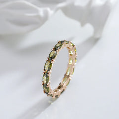 Full Paved Oval Cut Olive Green Zircon Smooth Girls Rings 585 Gold Color