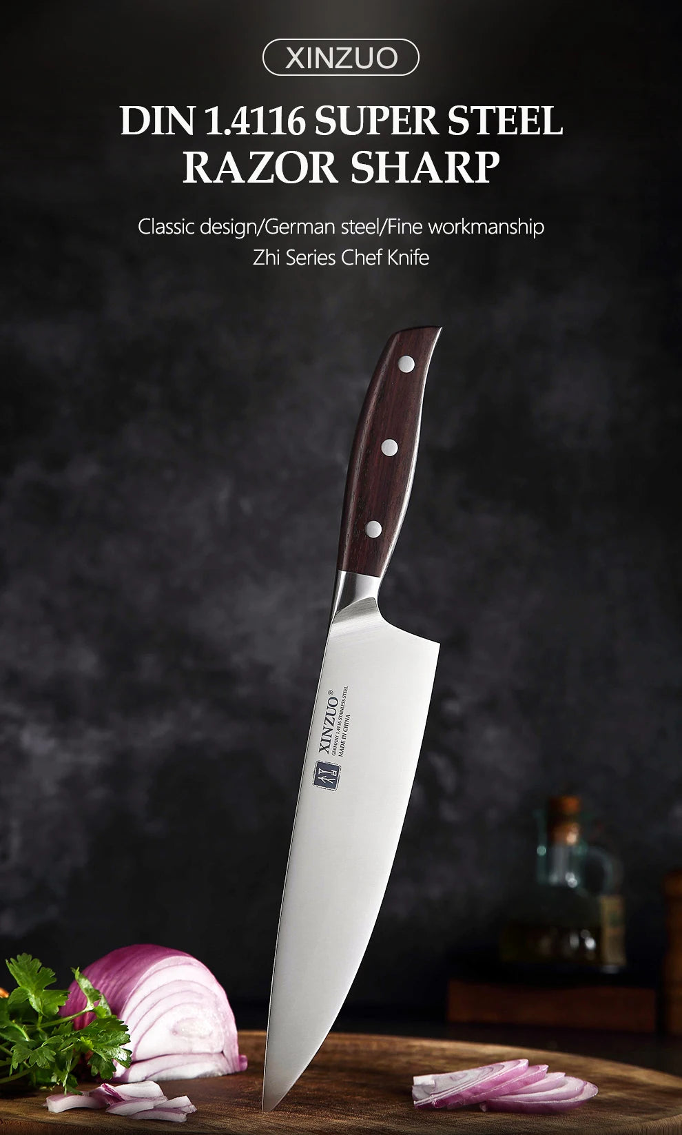 XINZUO 8'' Chef Knife German DIN 1.4116 Steel Kitchen Knives Stainless Steel Meat