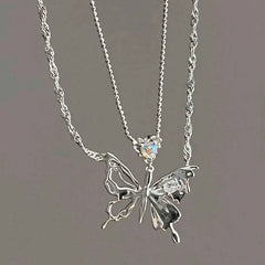 Kpop Y2K Aesthetic Butterfly Pendant Necklace for Women Hip Hop Vintage Double