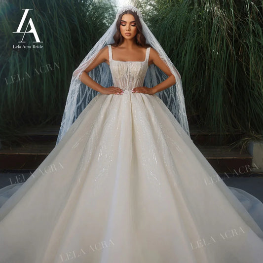 White Bridesmaid Dresses: Wedding Dress Gorgeous Square Collar Beading Ball Gown