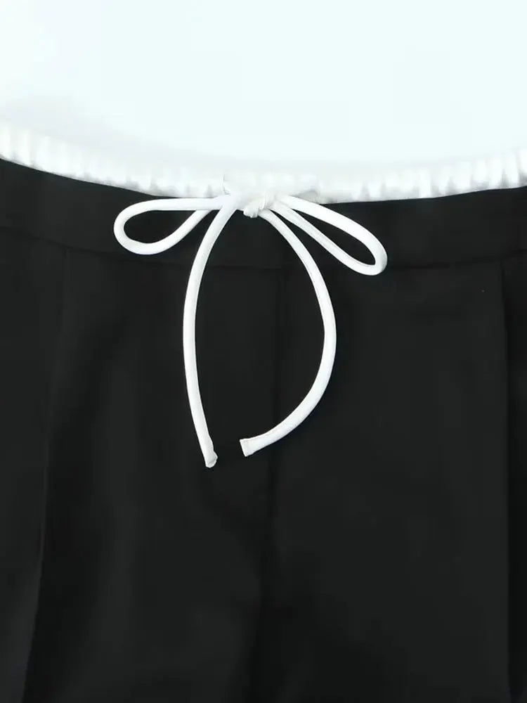 Autumn Women Casual Pants Drawstring Waist Straight Loose Wide Leg Trousers