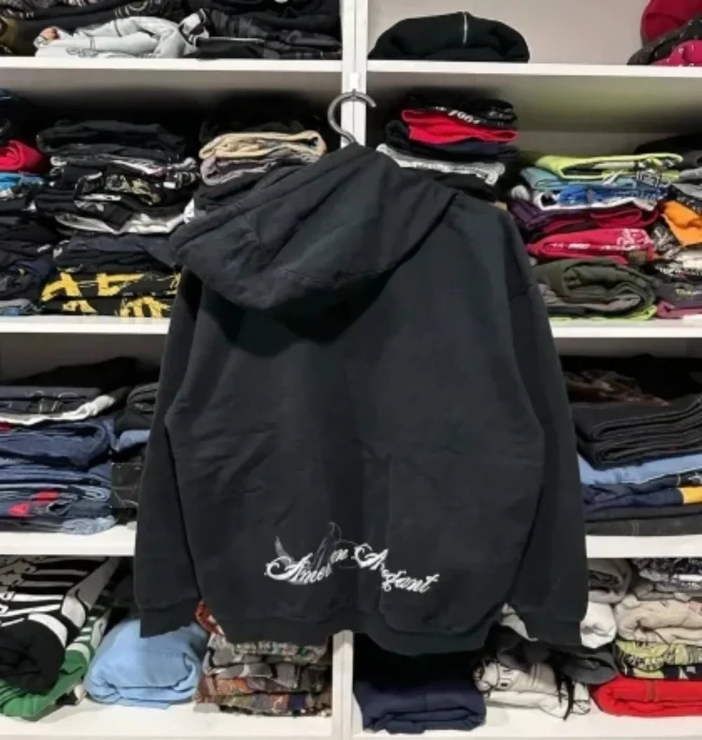 Y2k Hoodies Vintage Gothic Fashion Letter Print Zip Up Hoodie Winter Hip Hop