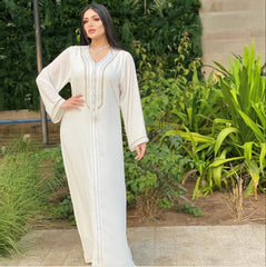 White Kaftan Dubai Abaya Turkey Muslim Hijab Dress Islamic Abayas Dresses For Women