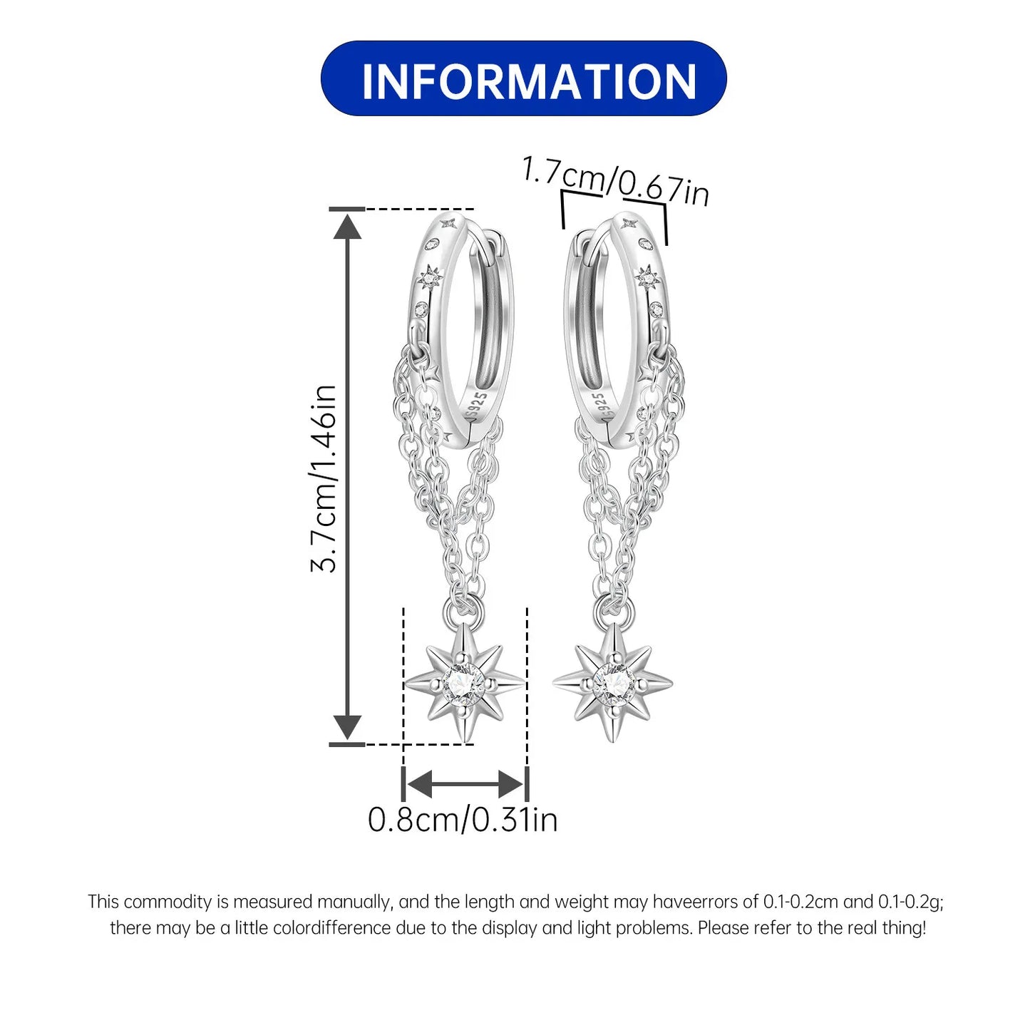 PANPOKI 925 Sterling Silver Multi Layer Starry Tassel Drop Earrings Women Earrings Charm Trend Versatile Party Jewelry Gifts