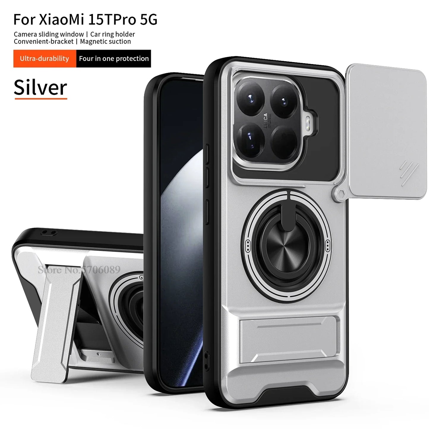 15T/15T Pro Armor Case For Xiaomi 15T Pro Case Shockproof Slide Lens Protector Phone Cover For Xiaomi 15T Case Fundas With Ring
