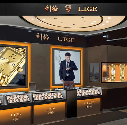 LIGE 2025 New Gold Women's Watch Luxury Quartz Watch Stainless Steel Bracelet Retro Fashion 30M Waterproof Watch for Women reloj