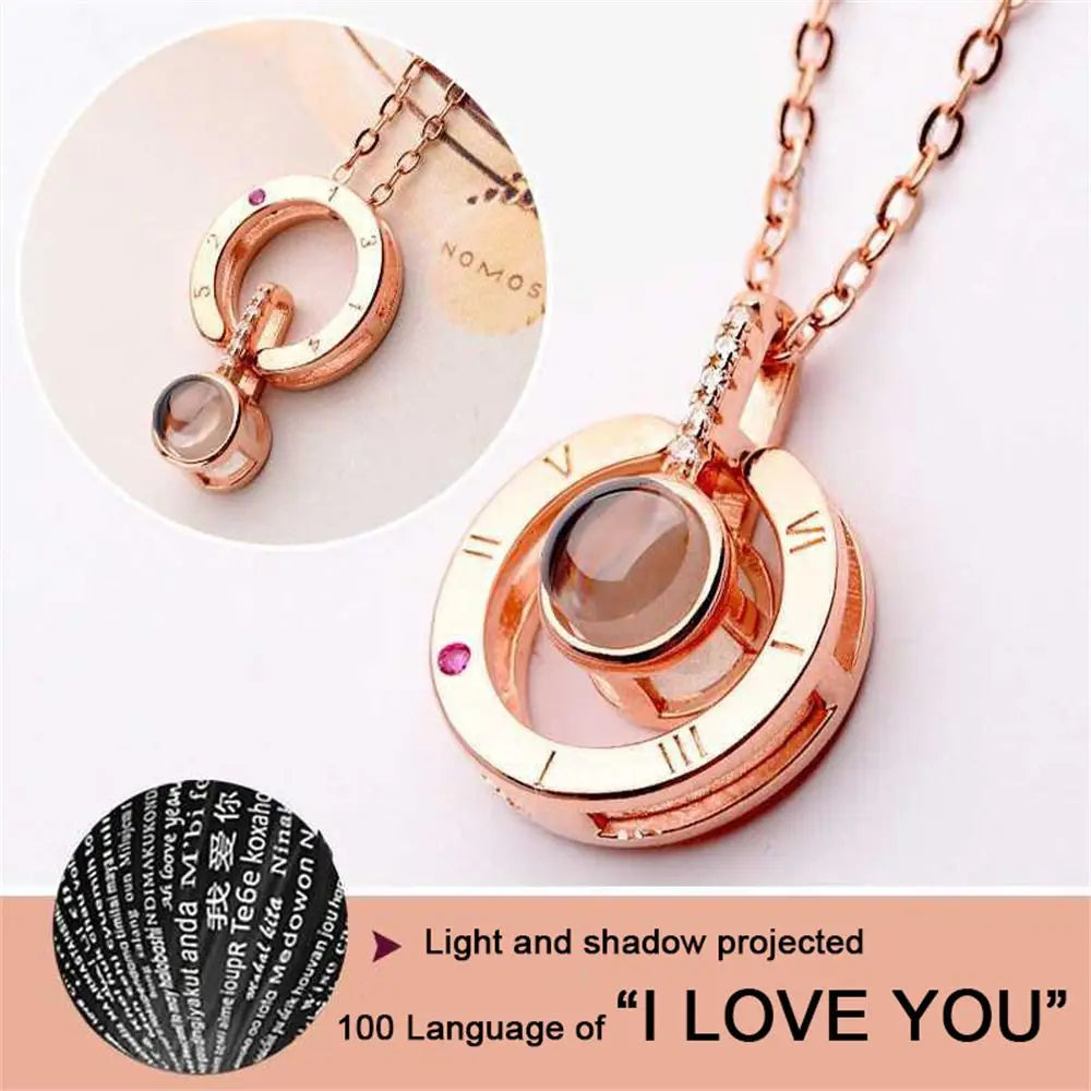 Letter Projection Necklace 100 Languages I Love You Pendant Necklace Women Jewelry Collier Femme Bijoux Best Friends Gifts