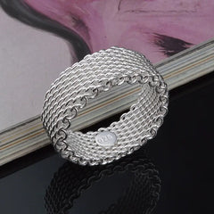 Fashion 925 Sterling Silver Mesh Interwoven Ring For Woman Christmas