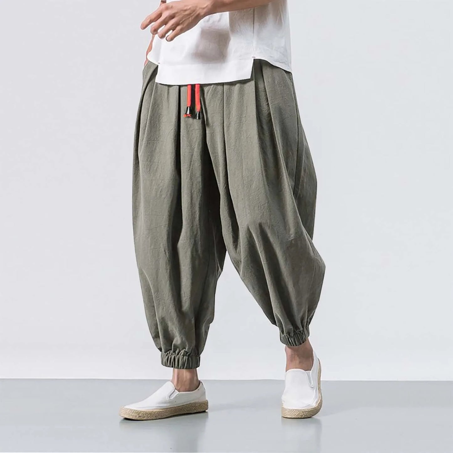 Solid Color Harem Pants Fashion baggy Bottoms Casual Joggers Men'S Elasticated