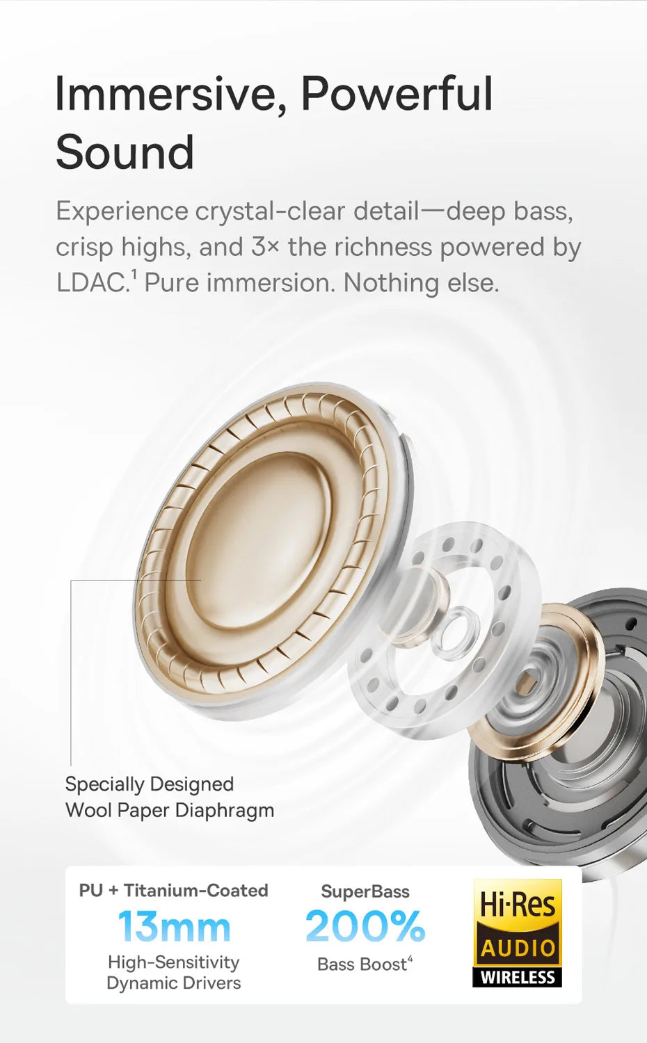 Baseus Bass BS1 NC -40dB Realtime Adaptive ANC Wireless Earbuds Bluetooth 6.0 Semi-Open Earphones LDAC Hi-Res Audio 6-Mic AI ENC