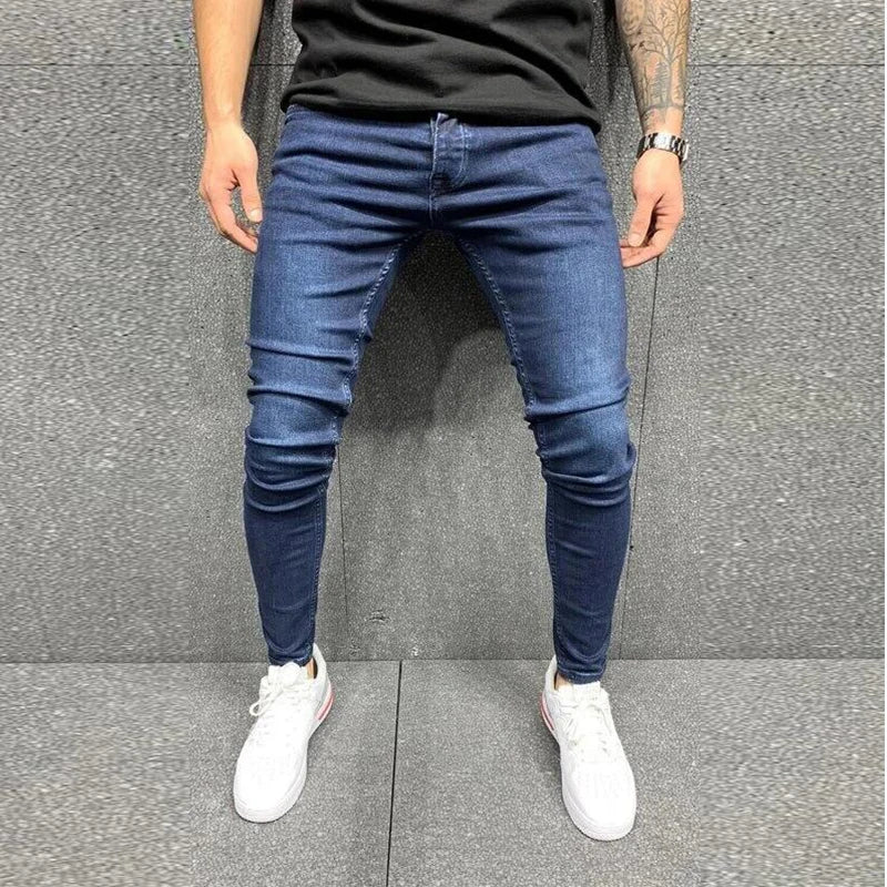 Men's Stretchy SKinny Jeans Solid Color Slim Fit Casual Pants Fashion Mens