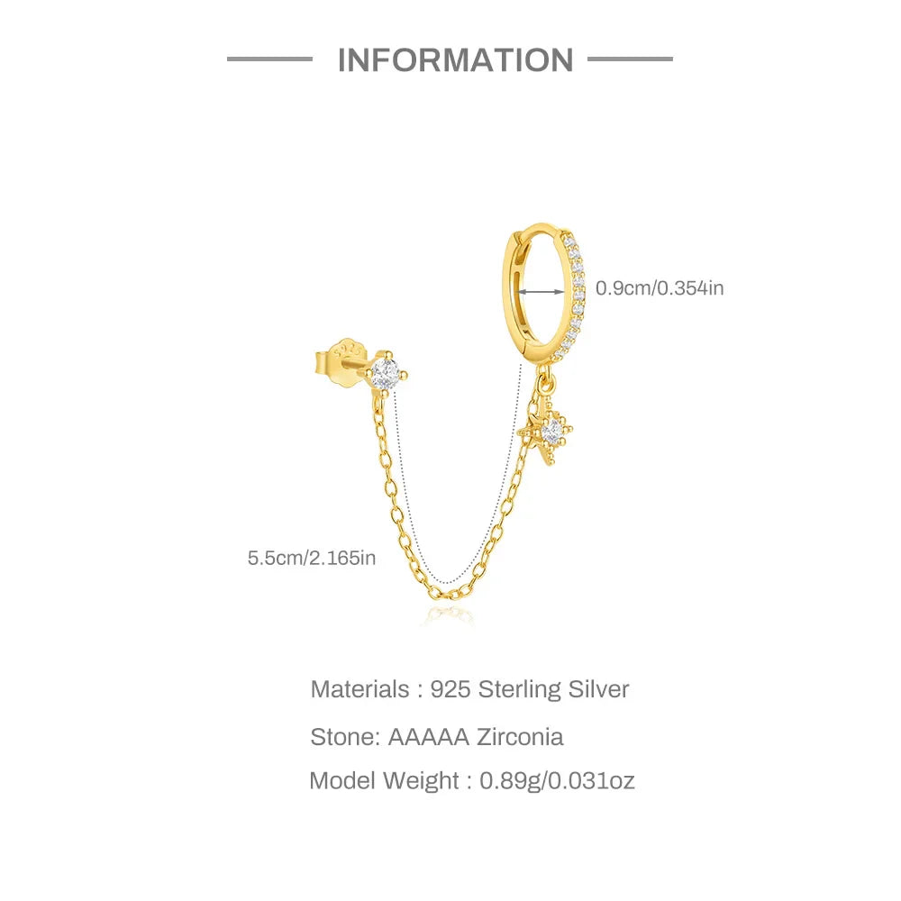 CANNER 1PC 925 Sterling Silver Horse Eye Chain Tassel Zircon Drop Earrings For Women Ins Minimalism Geometric Earrings Gift