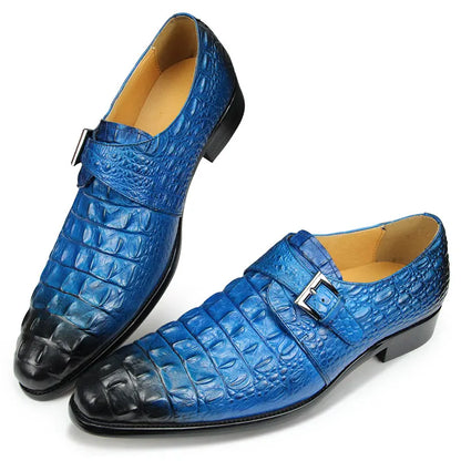 Crocodile Printing Loafers Monk Strap Buckle Pointed Toe Shoe Men Formal Genuine Leather Size 39-48 Good Quality