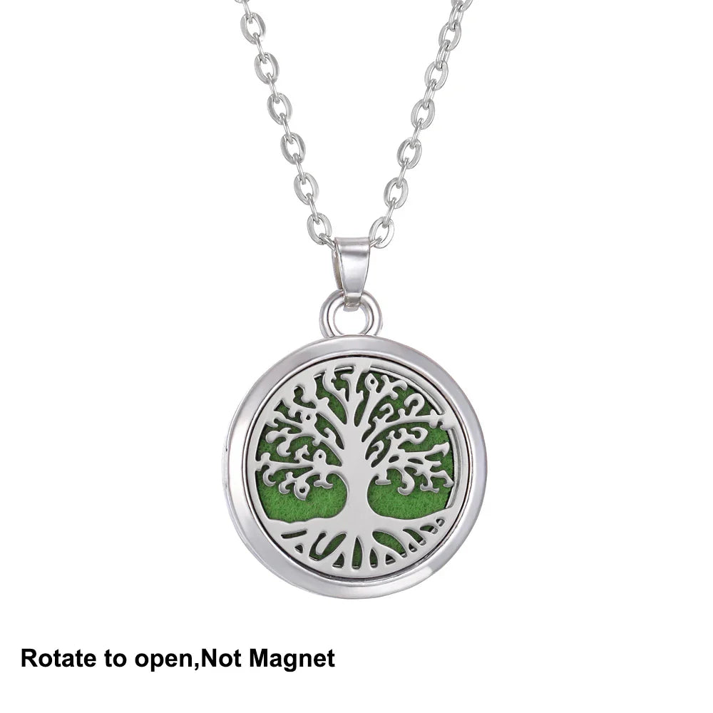 New Tree Of Life Aromatherapy Necklace Stainless Steel Essential Oil Diffuser Amulet Perfume Locket Pendant Women Jewelry Gift